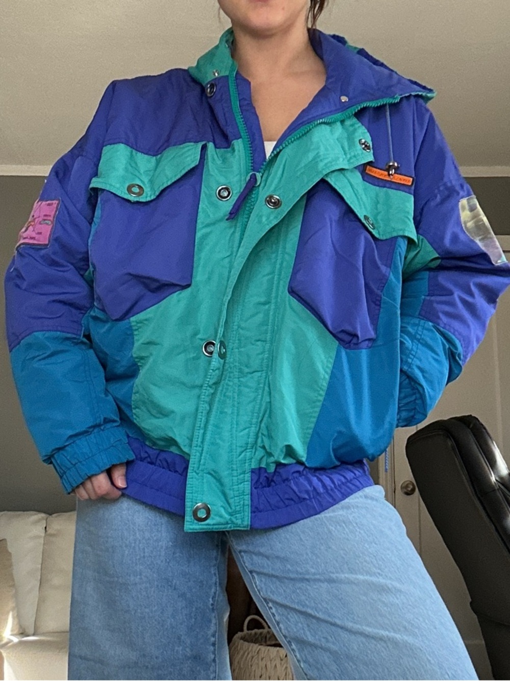 90s Vintage Colorblock Teal & Purple Windbreaker Ski Jacket